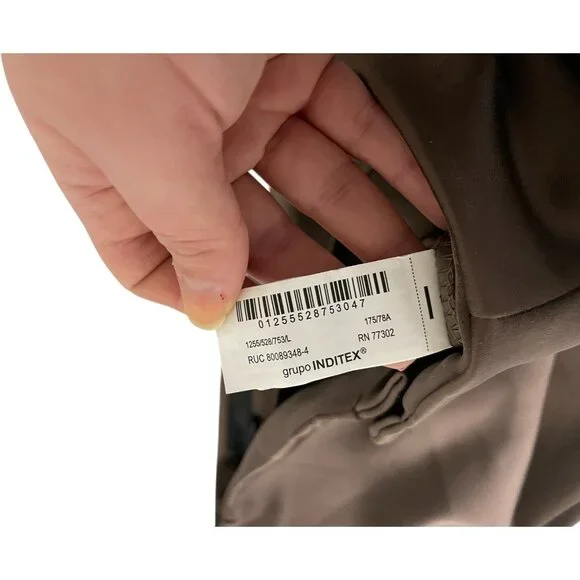 Zara Womens High-Waist Satin Trouser Large Chocolate Brown Wide Leg 1255/528 NWD - Picture 9 of 16